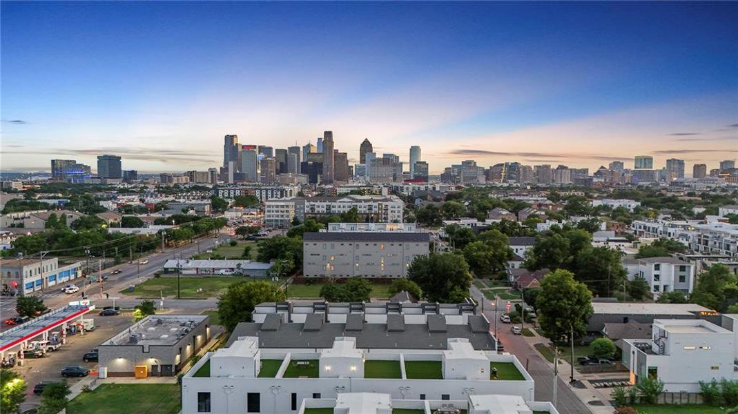 Aerial view at dusk of a view of skyline Aerial view at dusk of a view of skyline
