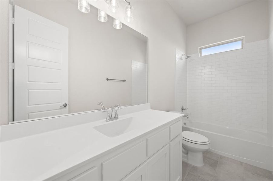 Full bathroom with vanity and bathing tub / shower combination
