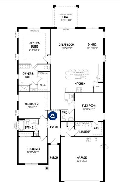 2D floor plan layout for the Gateway II by Mattamy Homes in Sunstone Lakeside at Wellen Park, Venice, FL (Image 3).