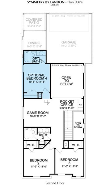 2D floor plan layout for the Symmetry D374 by Landon Homes in Lexington Frisco, Frisco, TX (Image 4).