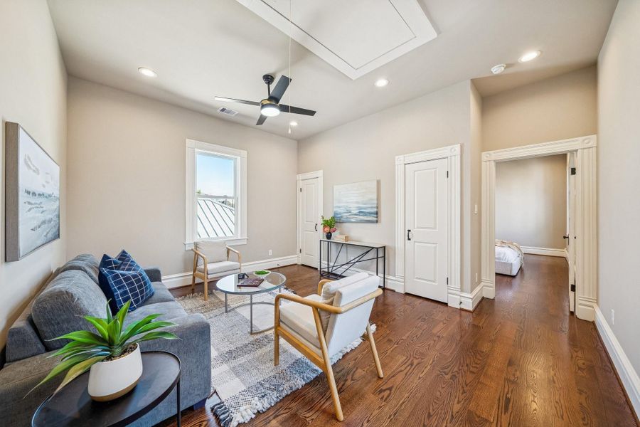 Second floor game / family room - sleepovers, movie nights, workout area! Closets for storage. Doorway on the right enters into the primary bedroom! Second floor game / family room - sleepovers, movie nights, workout area! Closets for storage. Doorway on the right enters into the primary bedroom!