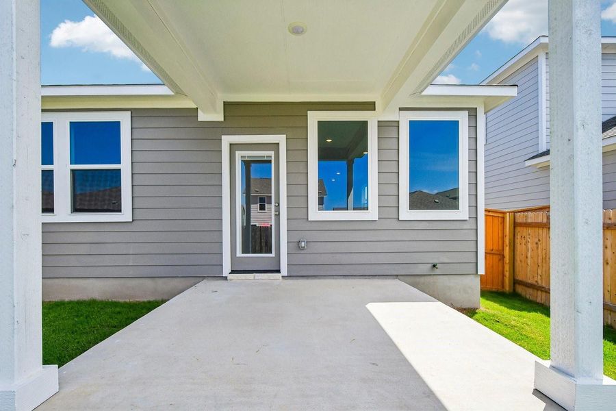 Exterior details and patio area of a home in Eastwood at Sonterra, Jarrell (Image 3).