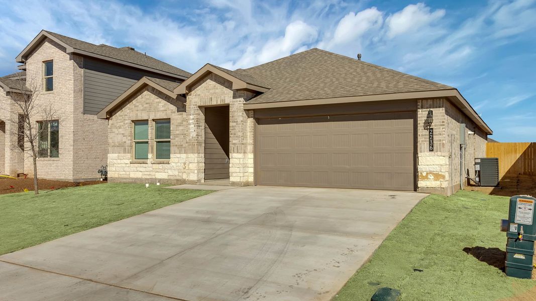Front exterior of a new home in Allen Farms, Lubbock, TX, highlighting curb appeal (Image 18).