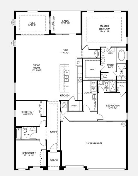2D floor plan layout for the Venice by Maronda Homes in Eagle Crest, Grant-Valkaria, FL (Image 5). 2D floor plan layout for the Venice by Maronda Homes in Eagle Crest, Grant-Valkaria, FL (Image 5).
