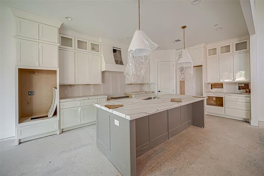 Island Kitchen with cabinets to the ceiling (Construction Photo 10/11/24)