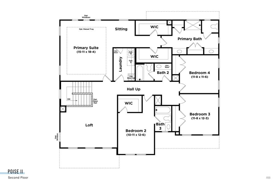 2D floor plan layout for the Poise II by DRB Homes in Northridge Park, Murfreesboro, TN (Image 5).