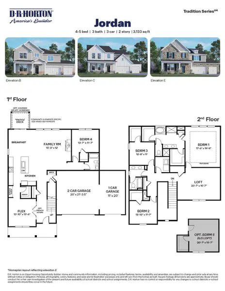 2D floor plan layout for the Jordan by D.R. Horton in The Manors at Winston Pointe, Clayton, NC (Image 3).