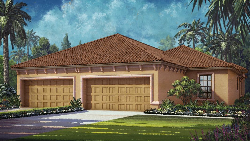 Representative exterior photo of a completed home built from the Mazzano by Taylor Morrison in Esplanade by the Islands, Naples, FL (Image 1).