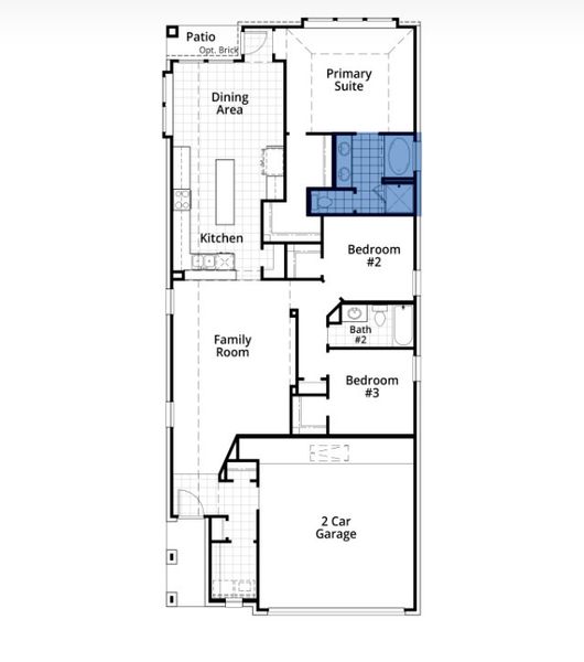 2D floor plan layout for the Corby by Highland Homes in Grange, Katy, TX (Image 4).