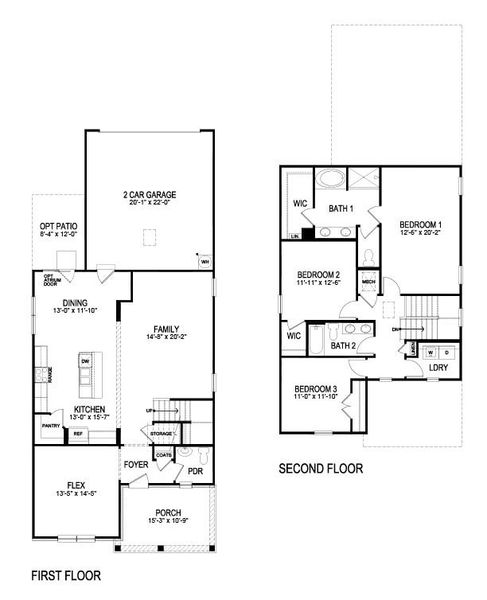 2D floor plan layout for the BAKER II by D.R. Horton in Braselton Village, Braselton, GA (Image 3).
