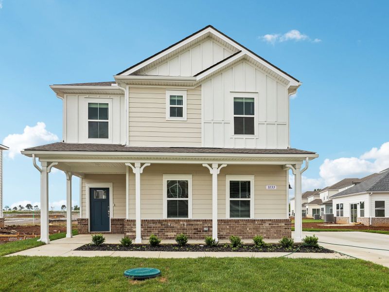 Front exterior of a new home in Avery Farms - Ridge Series, Murfreesboro, TN, highlighting curb appeal (Image 1). Front exterior of a new home in Avery Farms - Ridge Series, Murfreesboro, TN, highlighting curb appeal (Image 1).