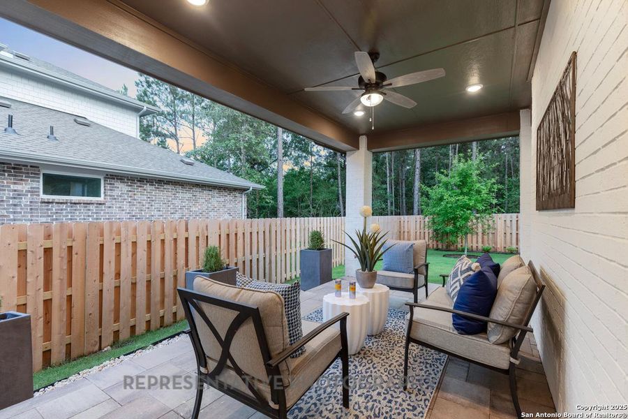 Exterior details and patio area of a home in The Crossvine, Schertz (Image 1).