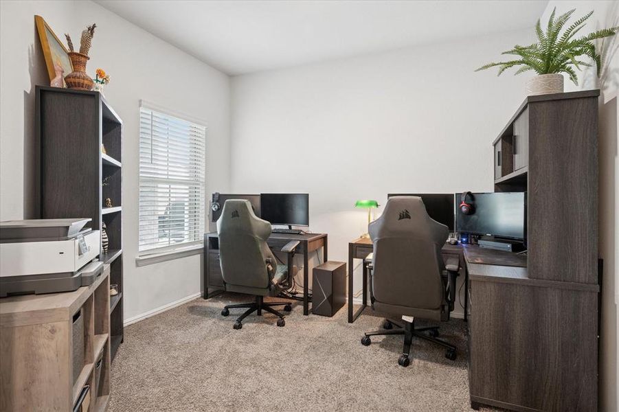Office space with light carpet. Office space with light carpet.