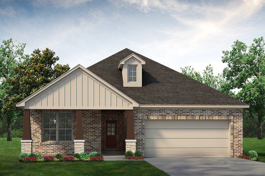 Front exterior of a new home in Cedar Ridge Estates, Anna, TX, highlighting curb appeal (Image 1). Front exterior of a new home in Cedar Ridge Estates, Anna, TX, highlighting curb appeal (Image 1).