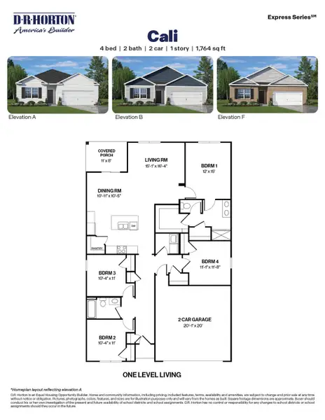 2D floor plan layout for the Cali by D.R. Horton in Havencrest, Greensboro, NC (Image 3).