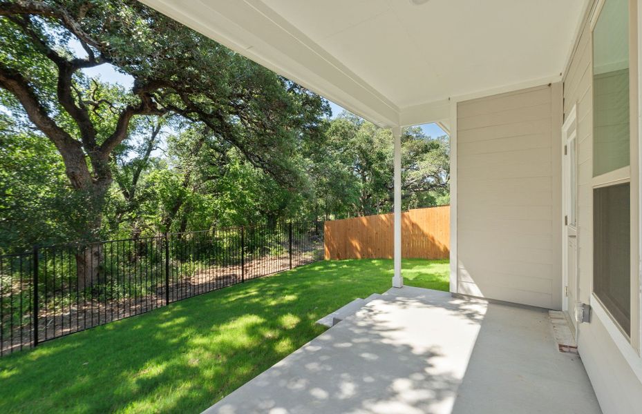 Exterior details and patio area of a home in Saddleback at Santa Rita Ranch, Liberty Hill (Image 24).