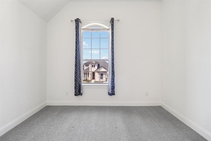 Spare room with carpet floors and vaulted ceiling Spare room with carpet floors and vaulted ceiling