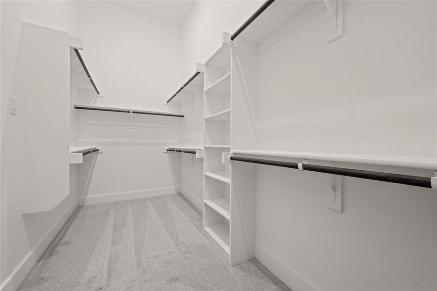 Walk in closet with light carpet