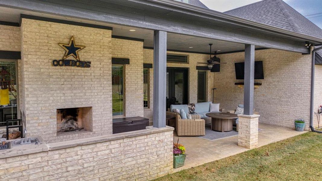 Patio with Outdoor Fireplace & Kitchen