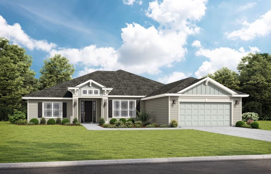 Representative exterior photo of a completed home built from the Amelia by SEDA New Homes in Edwards Creek Estates, Jacksonville, FL (Image 2). Representative exterior photo of a completed home built from the Amelia by SEDA New Homes in Edwards Creek Estates, Jacksonville, FL (Image 2).