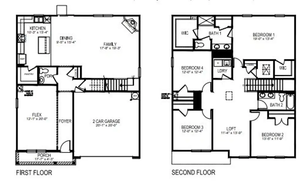 2D floor plan layout for the Hanover by D.R. Horton in Logan Farms, Mooresville, NC (Image 3).