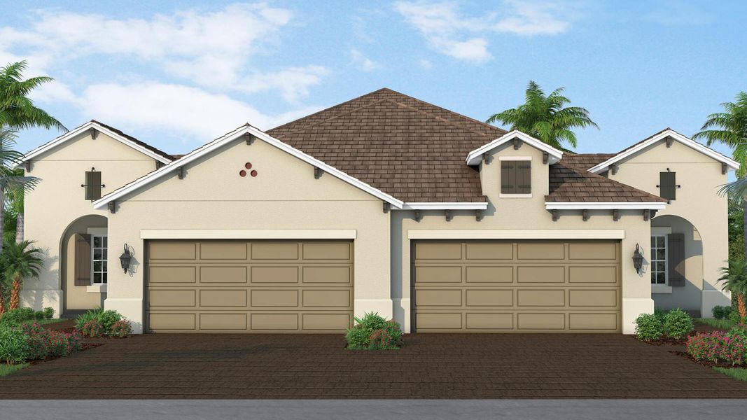 Front exterior of a new home in Vistera of Venice Real Estate and Homes for Sale in Venice, FL - Neal Communities, Nokomis, FL, highlighting curb appeal (Image 1). Front exterior of a new home in Vistera of Venice Real Estate and Homes for Sale in Venice, FL - Neal Communities, Nokomis, FL, highlighting curb appeal (Image 1).