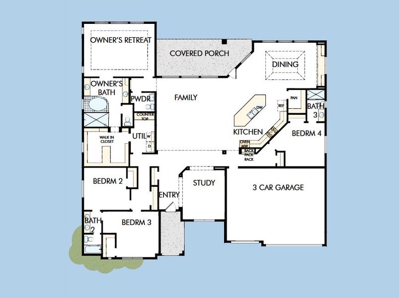 2D floor plan layout for the The Bollinger by David Weekley Homes in Northshore at Lakewood Village - Garden Series, Lakewood Village, TX (Image 3).