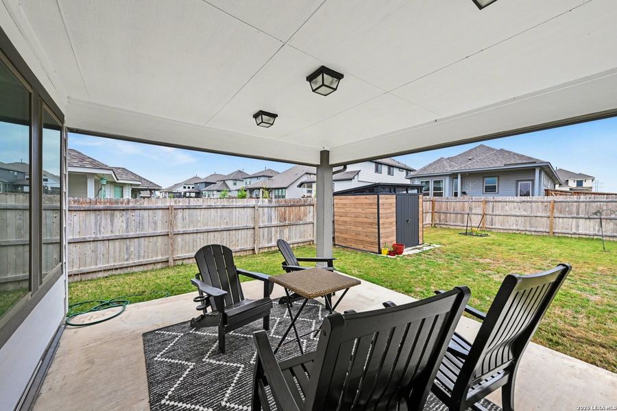 Exterior details and patio area of a home in The Parklands, Schertz (Image 26).