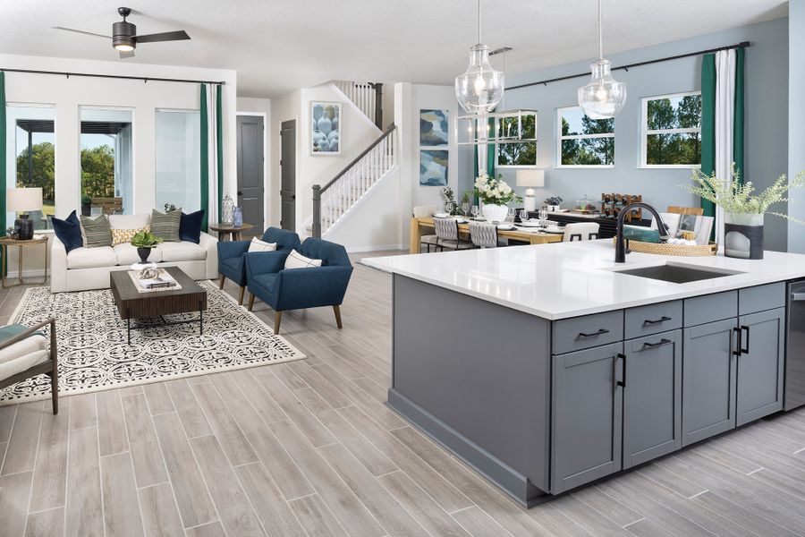 Furnished interior view inside a new home in Emerald Landing at Waterside at Lakewood Ranch – Cottage Series, Sarasota (Image 7). Furnished interior view inside a new home in Emerald Landing at Waterside at Lakewood Ranch – Cottage Series, Sarasota (Image 7).
