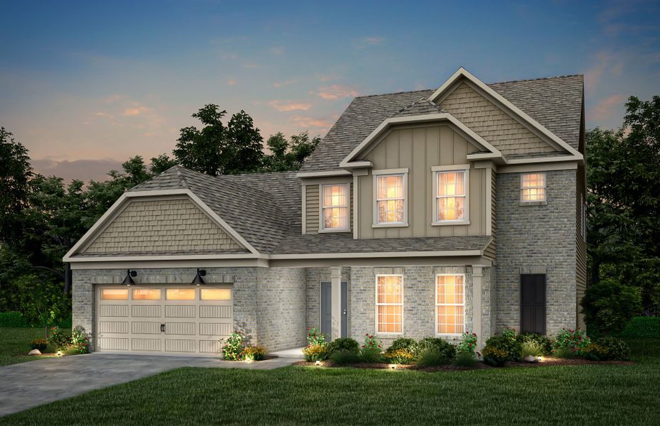 Furman Exterior 58 features brick, siding, shakes, covered front siting porch and 2 car garage