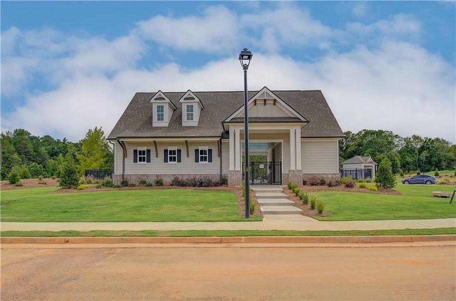 Front exterior of a new home in Rosewood Lake Estates, Hoschton, GA, highlighting curb appeal (Image 28).