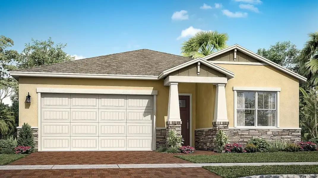 Front exterior of a new home in Veranda Preserve, Port St. Lucie, FL, highlighting curb appeal (Image 1). Front exterior of a new home in Veranda Preserve, Port St. Lucie, FL, highlighting curb appeal (Image 1).
