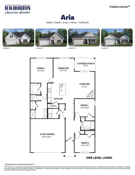 2D floor plan layout for the Aria by D.R. Horton in Hawley Glen, Lillington, NC (Image 3).