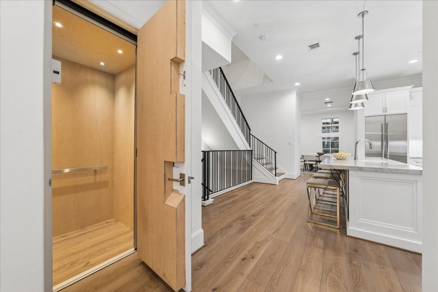 Elevator goes to all levels of the home.