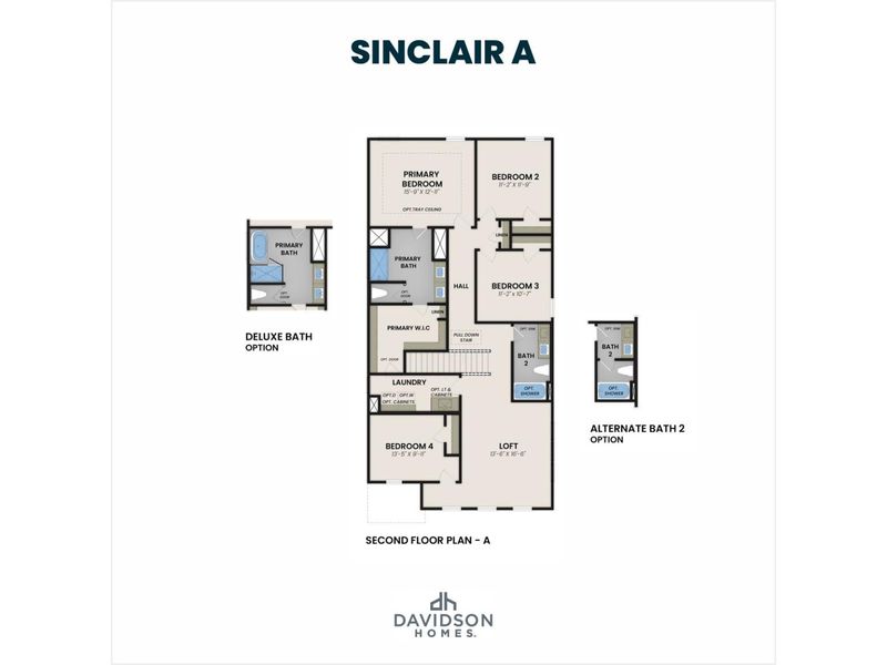 2D floor plan layout for the The Sinclair C by Davidson Homes LLC in Cedar Farms, Winder, GA (Image 4).