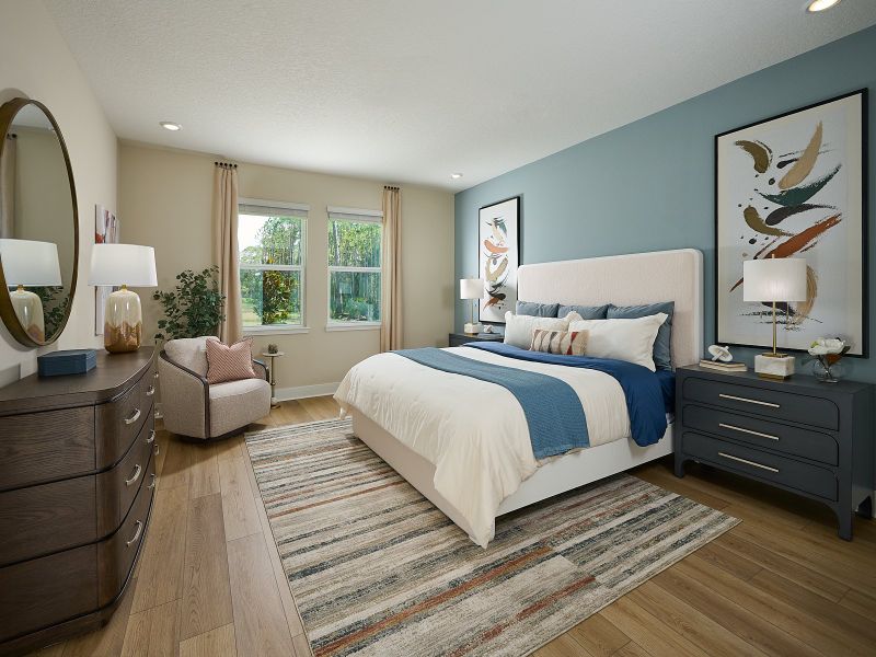 Primary bedroom in the Modena floorplan modeled at Ridgehaven