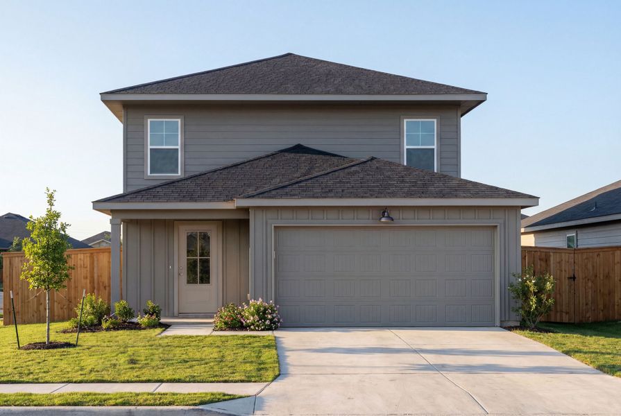 Representative exterior photo of a completed home built from the The San Marcos A by Davidson Homes LLC in Agave, San Antonio, TX (Image 1). Representative exterior photo of a completed home built from the The San Marcos A by Davidson Homes LLC in Agave, San Antonio, TX (Image 1).
