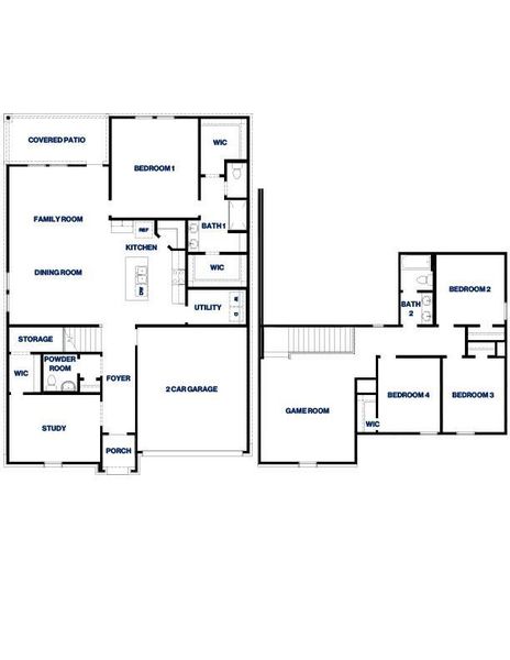 2D floor plan layout of this home in Harrington Trails at The Canopies, New Caney, TX (Image 3).