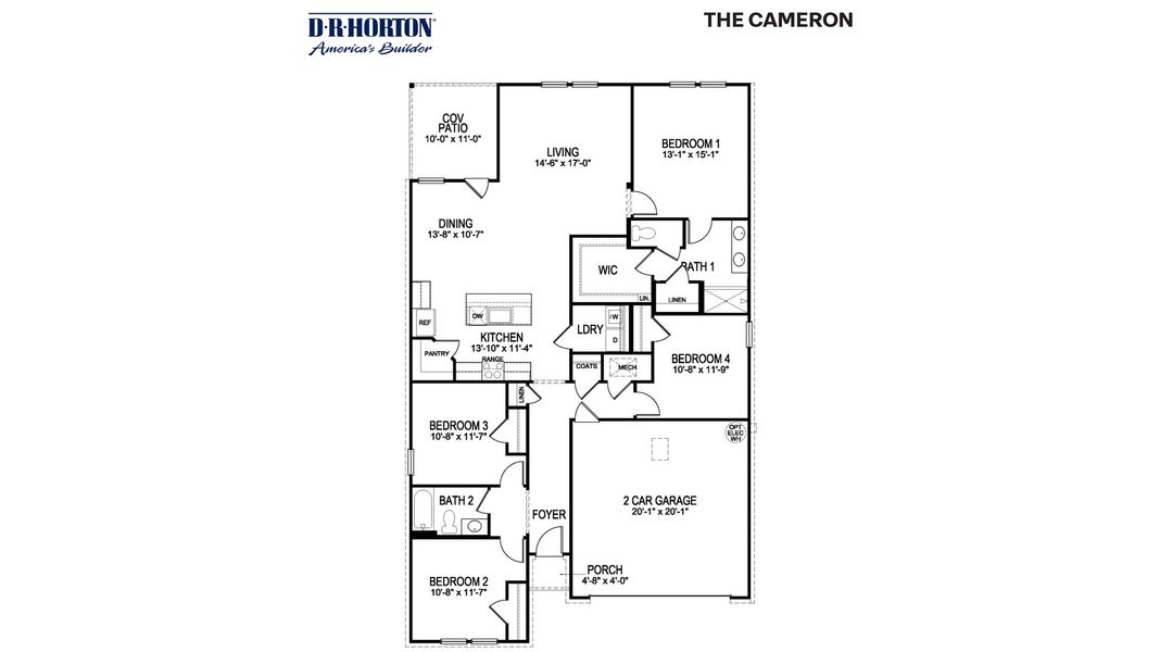 2D floor plan layout for the CAMERON by D.R. Horton in Riverwood Gardens, Oakland, TN (Image 3).