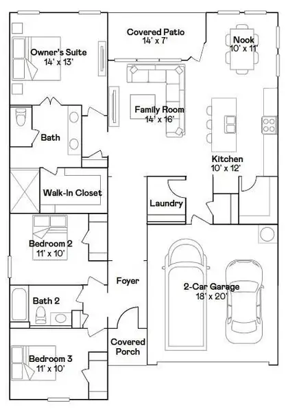 2D floor plan layout of this home in Cypress Green, Hockley, TX (Image 3).