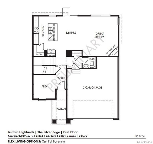 2D floor plan layout of this home in Buffalo Highlands: The Flora Collection, Commerce City, CO (Image 4).