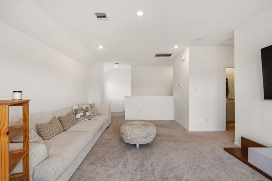 Completely separate from the first floor, the second floor has a great amount of privacy. There is also a large closet at the end of the room, to the right.