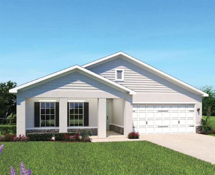 Front exterior of a new home in Lakeside Preserve, Lakeland, FL, highlighting curb appeal (Image 1). Front exterior of a new home in Lakeside Preserve, Lakeland, FL, highlighting curb appeal (Image 1).