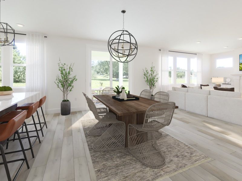 The open-concept floorplan allows for an easy flow between the kitchen and dining areas.