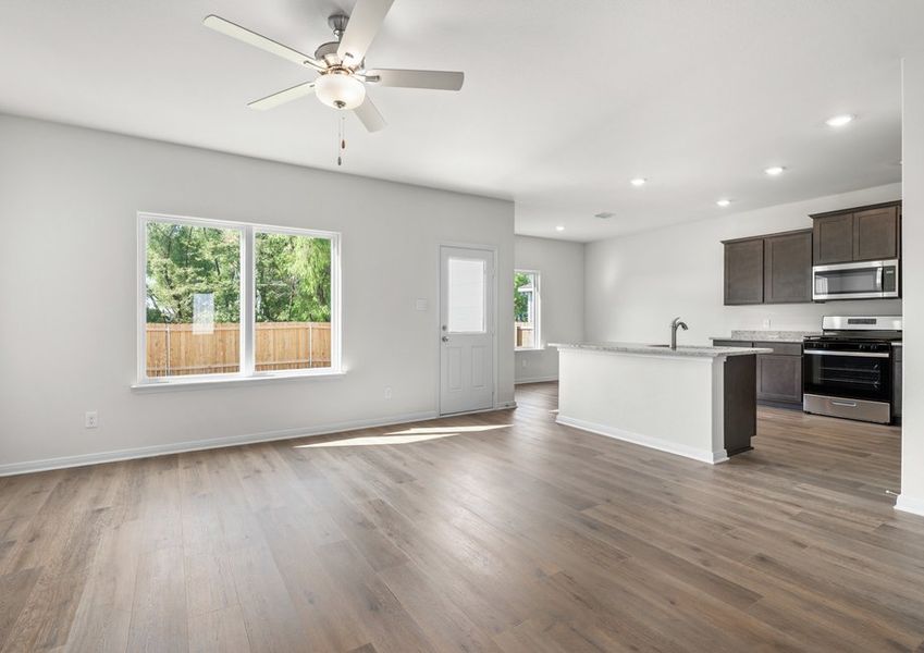 The living room sits adjacent to the kitchen.