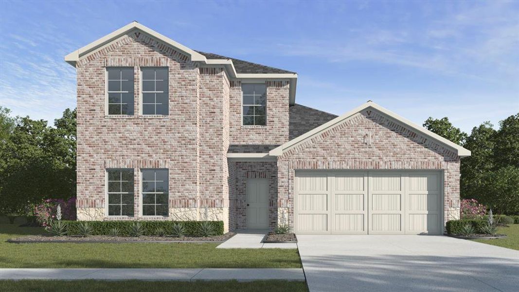Front exterior of a new home in Stonewyck Farms, Ennis, TX, highlighting curb appeal (Image 2). Front exterior of a new home in Stonewyck Farms, Ennis, TX, highlighting curb appeal (Image 2).