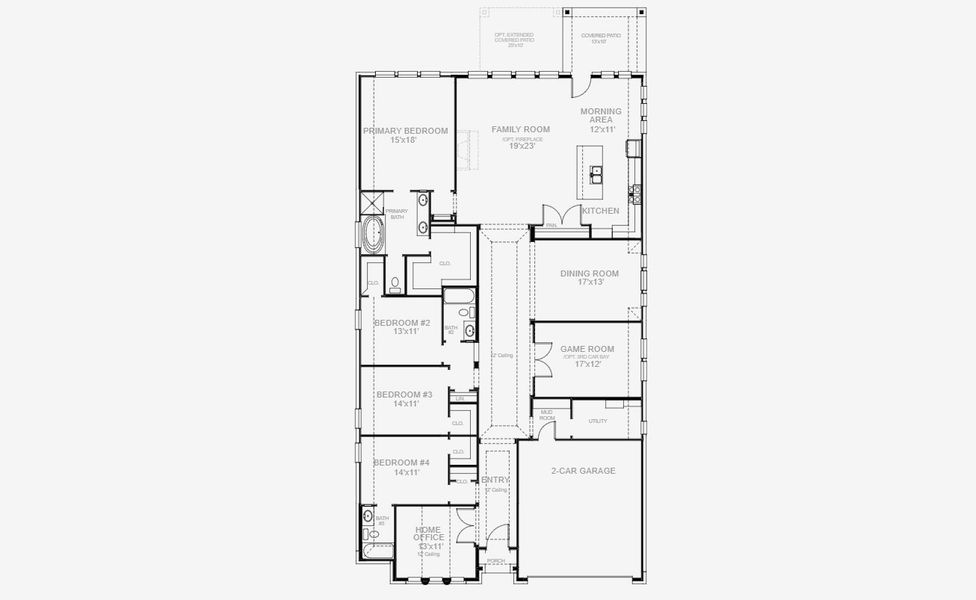 2D floor plan layout for the 2935M by Perry Homes in Hidden Canyon 55', San Antonio, TX (Image 3).