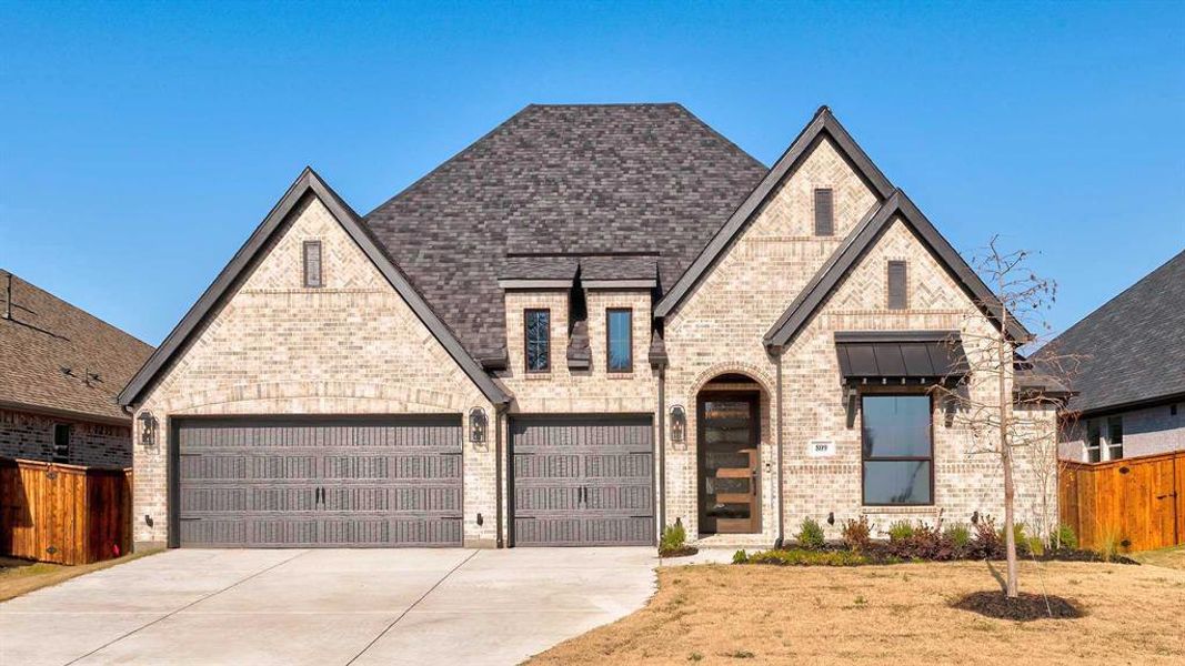 Front exterior of a new home in Trinity Falls, McKinney, TX, highlighting curb appeal (Image 1). Front exterior of a new home in Trinity Falls, McKinney, TX, highlighting curb appeal (Image 1).