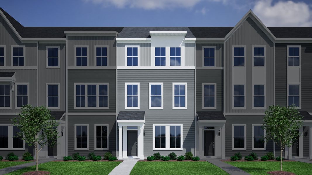 Representative exterior photo of a completed home built from the Daphne 3-Story 2-Car Garage - Vanguard Collection by Mungo Homes in Avenue One, Castle Hayne, NC (Image 15). Representative exterior photo of a completed home built from the Daphne 3-Story 2-Car Garage - Vanguard Collection by Mungo Homes in Avenue One, Castle Hayne, NC (Image 15).