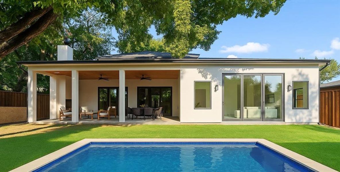 Virtual staging to visualize a pool in the backyard. Virtual staging to visualize a pool in the backyard.